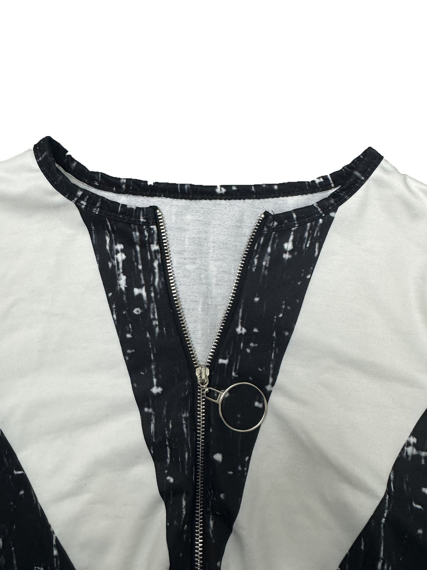 Colorblock Stripe Print Zip Front T-Shirt, Casual Long Sleeve Top